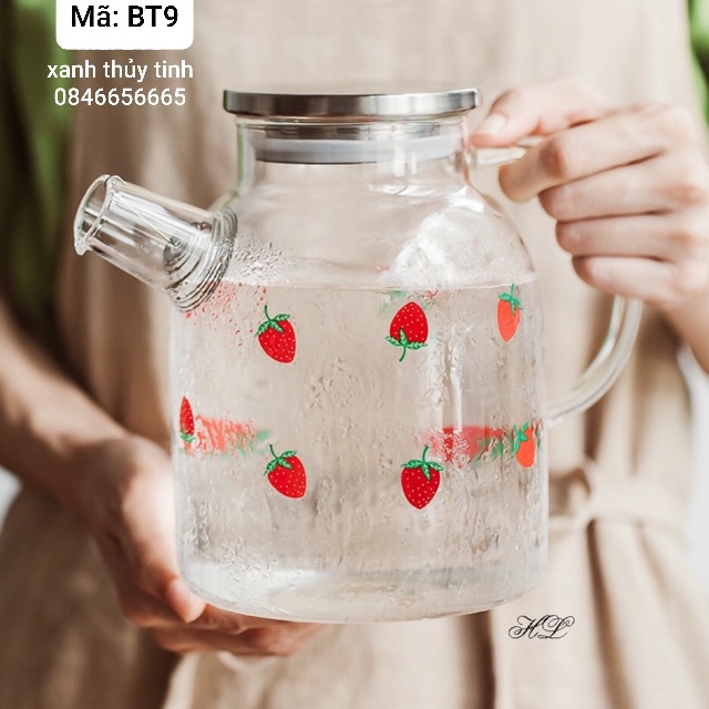 Bình thuỷ tinh dâu tây 1600ml nắp inox (BT19.1)