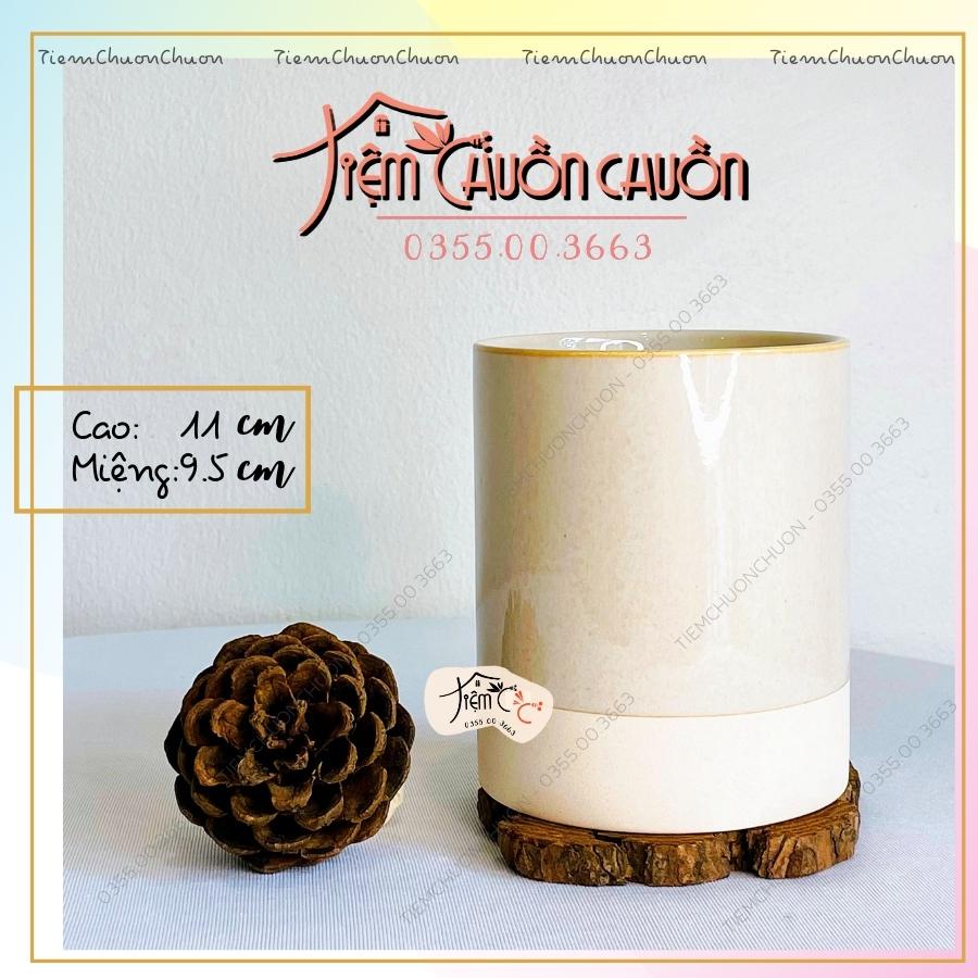 Cốc uống nước cao cấp men Kem sứ Bát Tràng, ly nước văn phòng