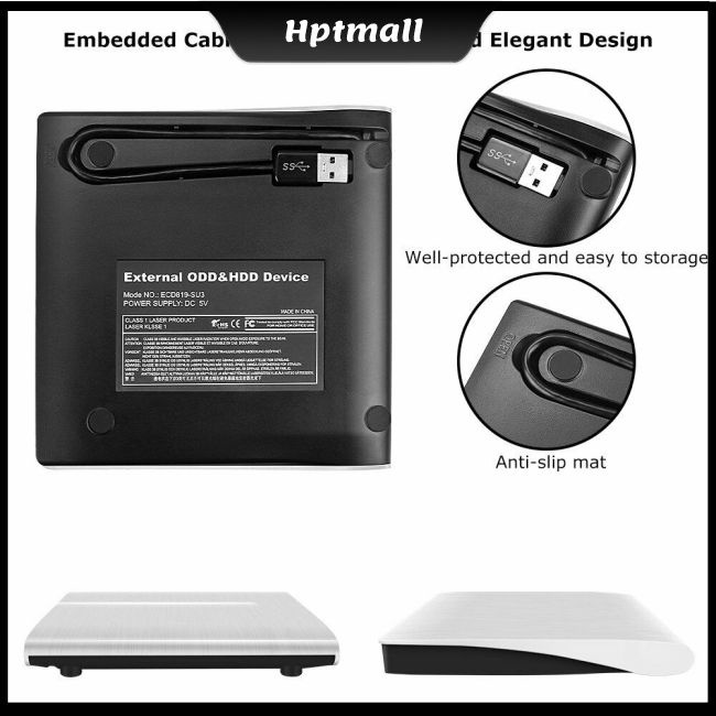 Ổ đĩa DVD slim USB 3.0 bên ngoài trình ghi DVD ± RW CD-RW thích hợp cho PC/ máy tính xách tay/ Mac