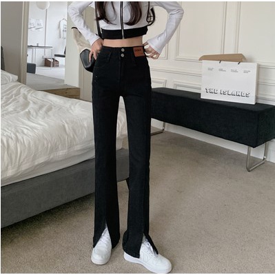 Porozi Quần jean  lưng cao ống rộng thời trang Hàn Quốc cá tính dành cho nữ