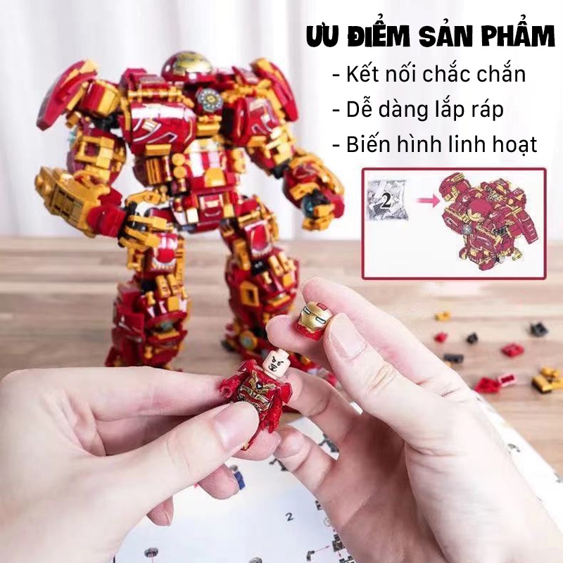 Đồ chơi lắp ráp xếp hình Ironman HulkBuster 1450 chi tiết , lắp ghép mô hình Avenger Kèm 6 Nhân Vật