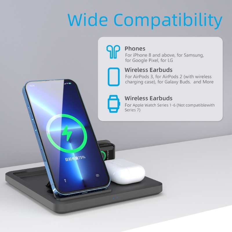 Đế Sạc Không Dây 15W 3 Trong 1 Cho Điện Thoại 14 13 12 S20 S10 NOTE20 P40 Mate 40