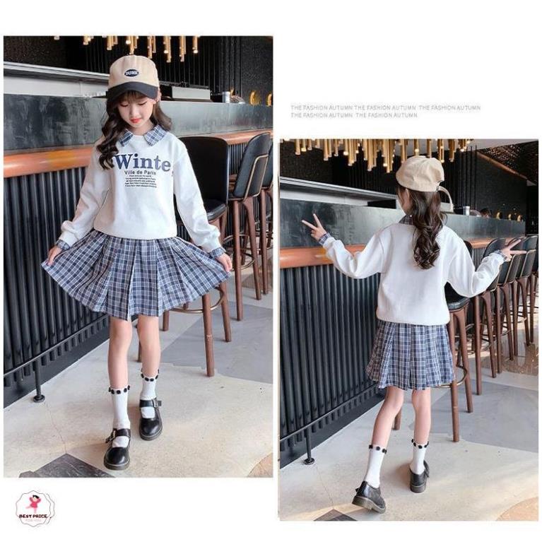 Váy đầm xòe, tay dài mùa thu đông cho bé gái 7 8 9 10 11 12 tuổi☑️ size đại 25kg 30kg 35kg 40kg