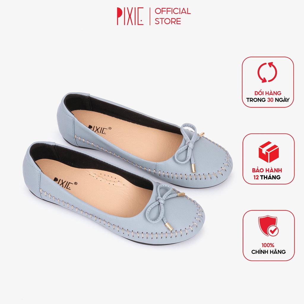 Giày Búp Bê Bệt Da Thật Siêu Êm Gắn Nơ Nhỏ Pixie X603