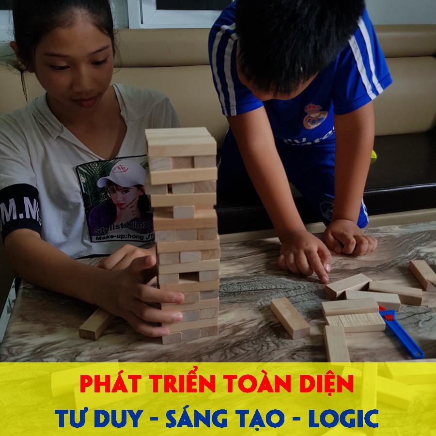 1 thanh gỗ xếp hình đồ chơi Cao cấp 3 trong 1 rút gỗ - xếp hình - Domino phát triển tư duy - logic - sáng tạo