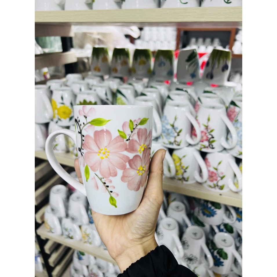 Cốc uống nước decor Cốc sứ, Ly sứ Cute, Gốm sứ Bát Tràng hàng vẽ tay 400ml