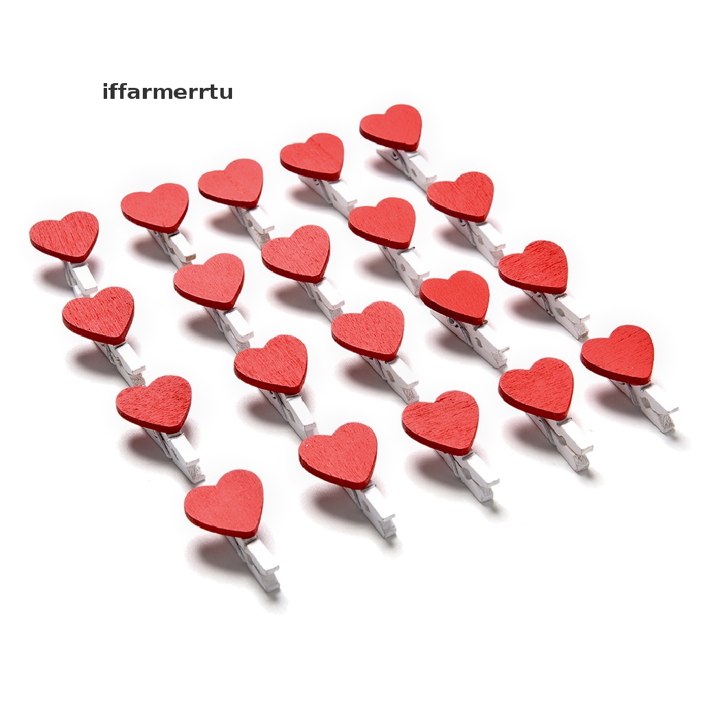 {iffarmerrtu} 20 Pcs Stylish Wooden Red Love Heart Pegs Photo Paper Clips Wedding Decor Craft hye