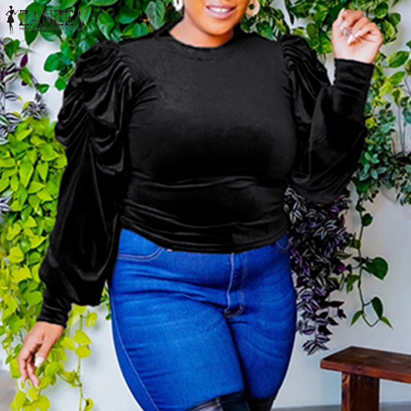 Áo ZANZEA cổ đứng tay phồng dáng ôm vừa vặn thời trang cổ điển cho nữ