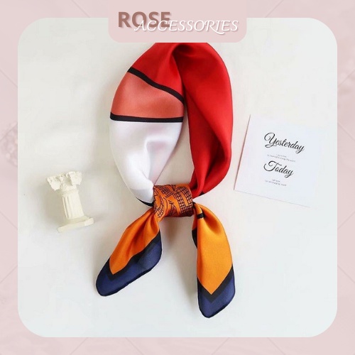 Khăn lụa quàng cổ mềm mại kèm họa tiết kich thước 70x70 Rose.Accessories mã KQC02