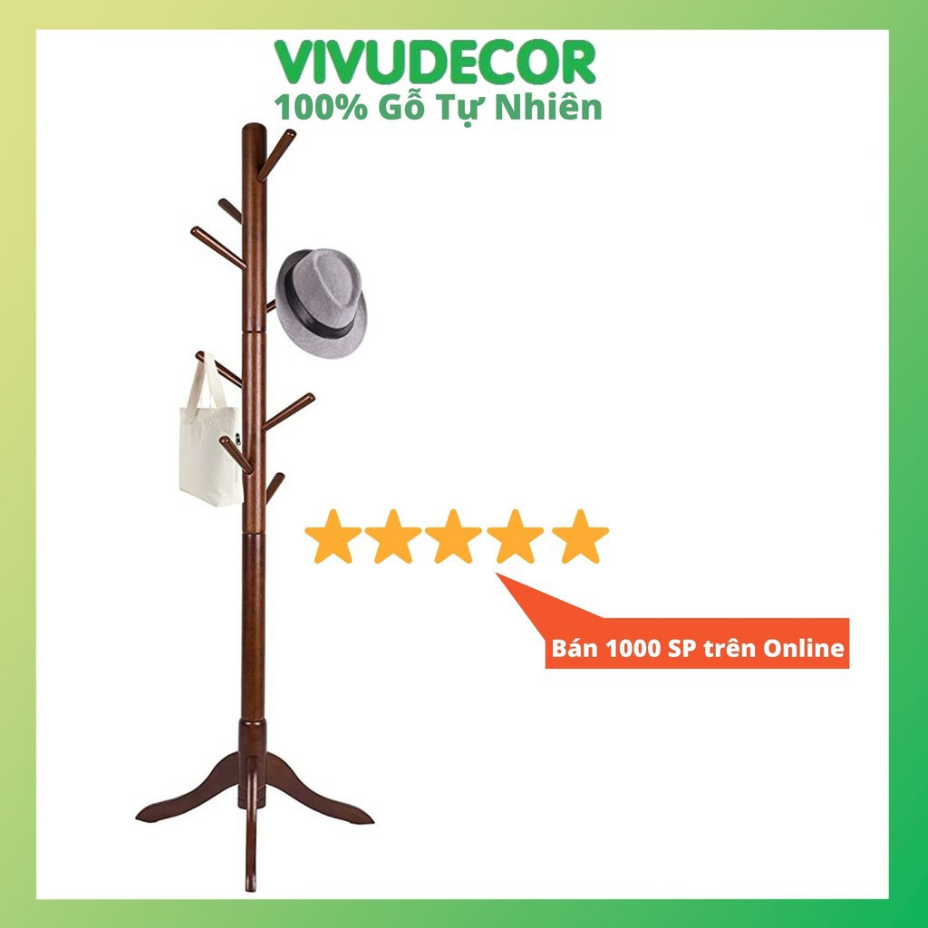 Cây Treo Quần Áo VIVUDECOR 100% Gỗ Tự Nhiên ST 8 Nhánh Chắc Chắn Lắp Ráp Dễ Dàng Đa Năng Nội Thất Chuẩn Hàn