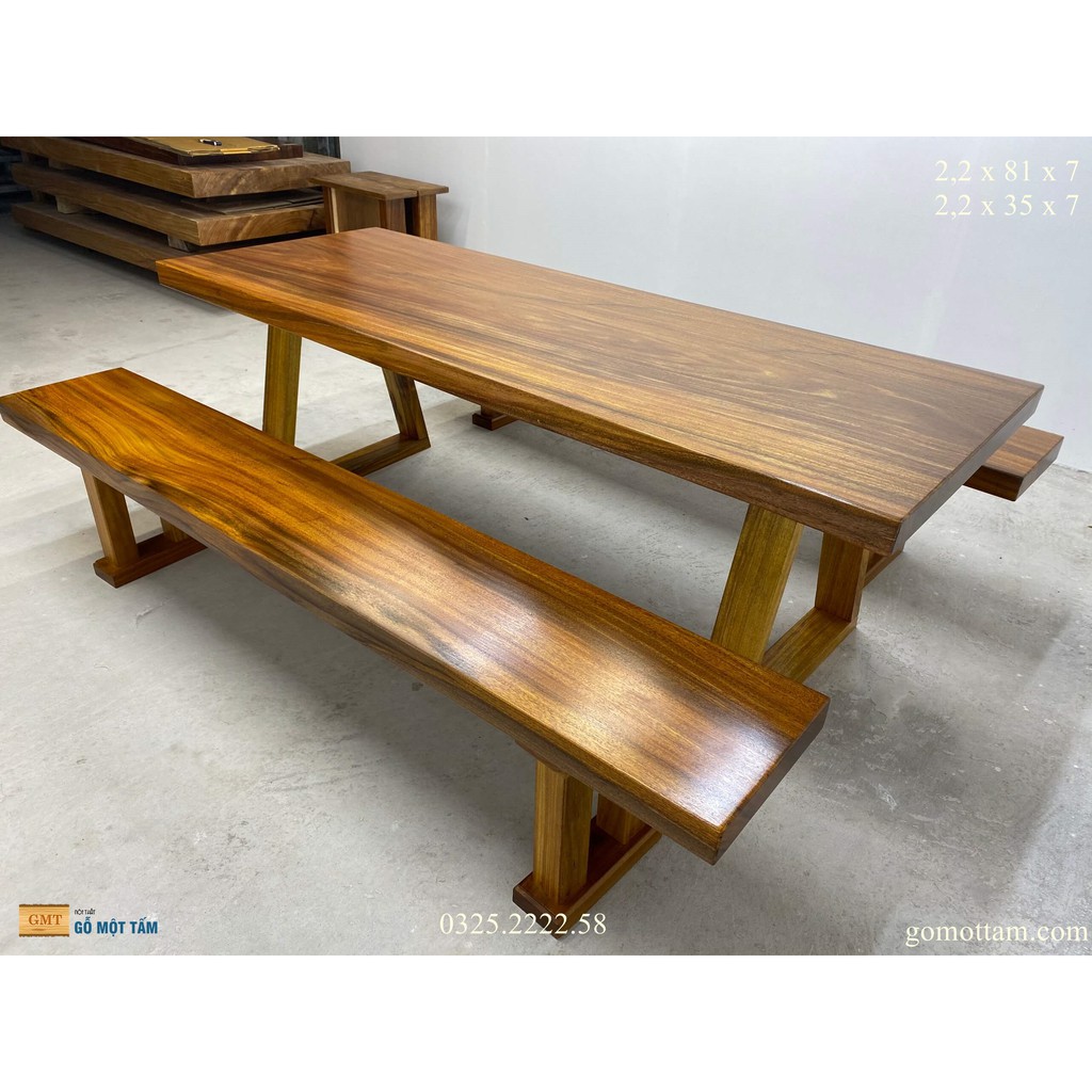 [ Giá rẻ ] Bộ bàn ghế gỗ tự nhiên nguyên khối dài 2,2m x 81 x 7