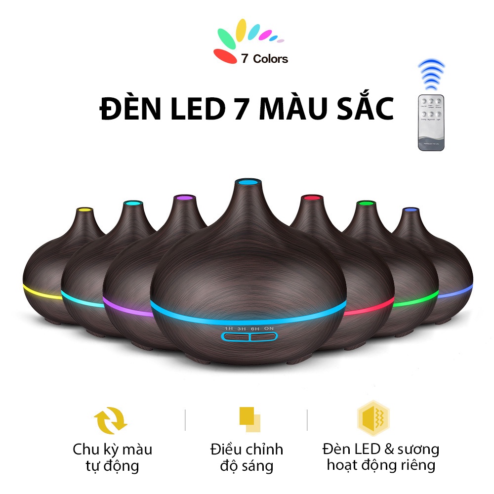 Máy phun sương khuếch tán tinh dầu phòng ngủ vân gỗ tích hợp loa bluetooth, đèn LED dung tích lớn 550ml - MPS05