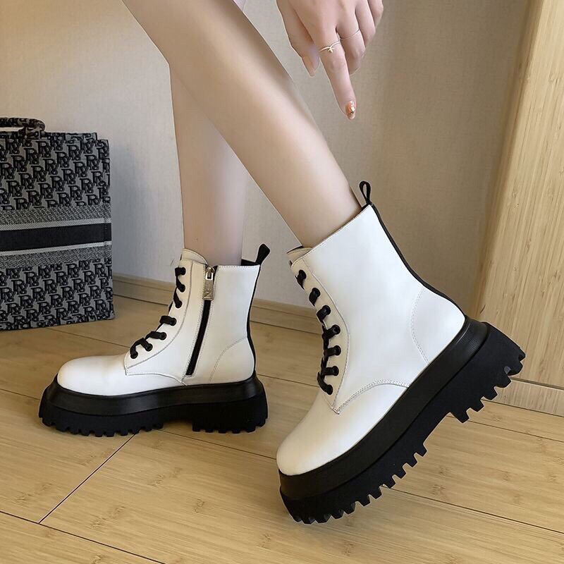 Giay Boots nu ulzzang B91 đế cao 5-6cm có khoá bên cạnh