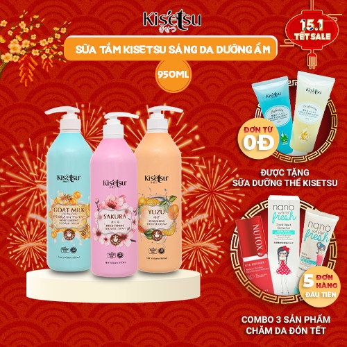 Sữa Tắm Dưỡng Ẩm Trắng Da Kisetsu Sữa Tắm Chống Lão Hóa 950ml (Anh Đào, Hồng, LiLy, Aloe Vera, Sữa Dê Ong Chúa, YuZu)