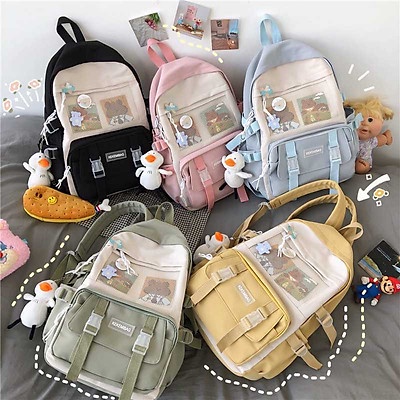 balo đi học - cặp học sinh cấp 2,3 - Chống nước tặng kèm gấu và sticker - cao cấp quảng châu T883
