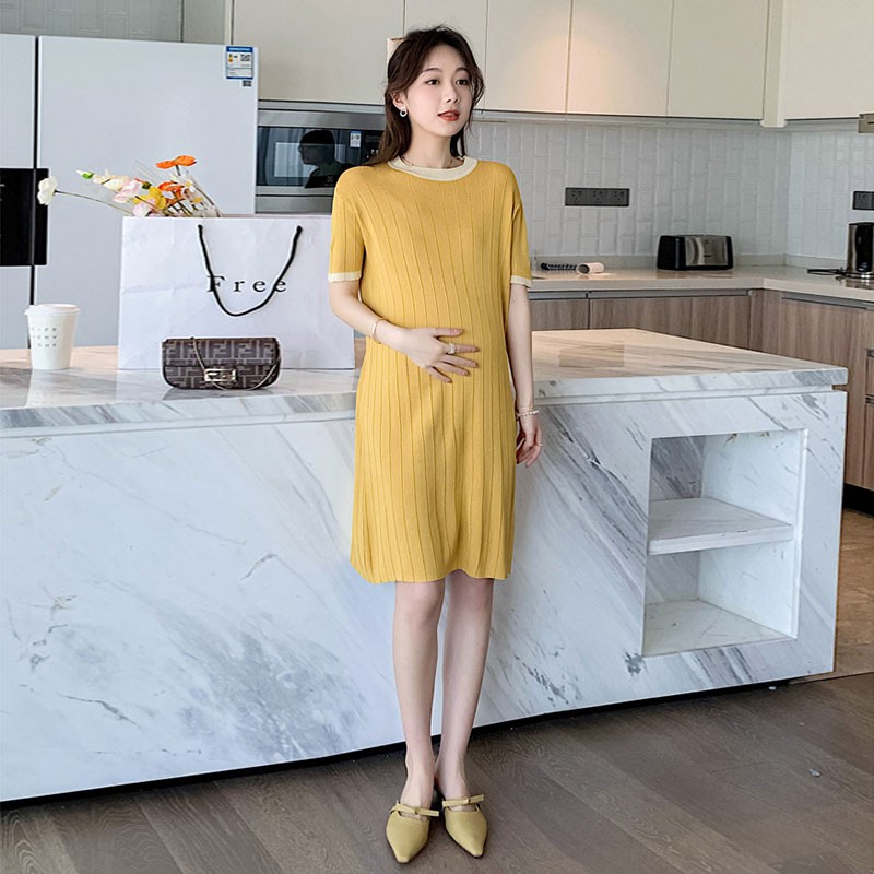 Geming, Pregnant Women, Dress 2021 Long Foreign Wear Large Size Thin Section Hind Meat Temperament Knit Skirt South Kore