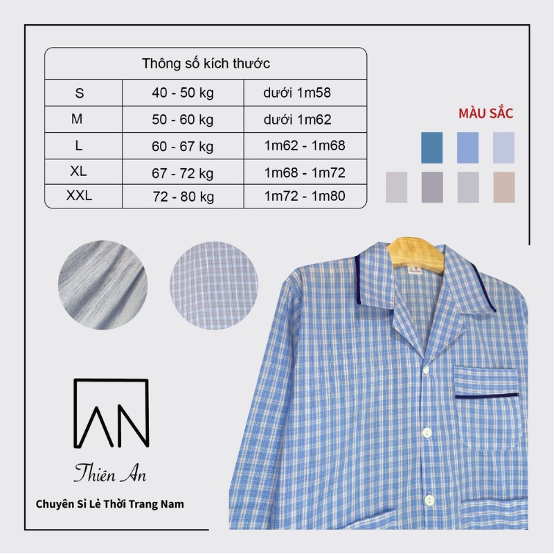 Đồ Bộ Nam Pijama Thích Hợp Với Nam Trung Niên Chất Liệu Vải Cotton Thoáng Mát Thiên An TA95PA