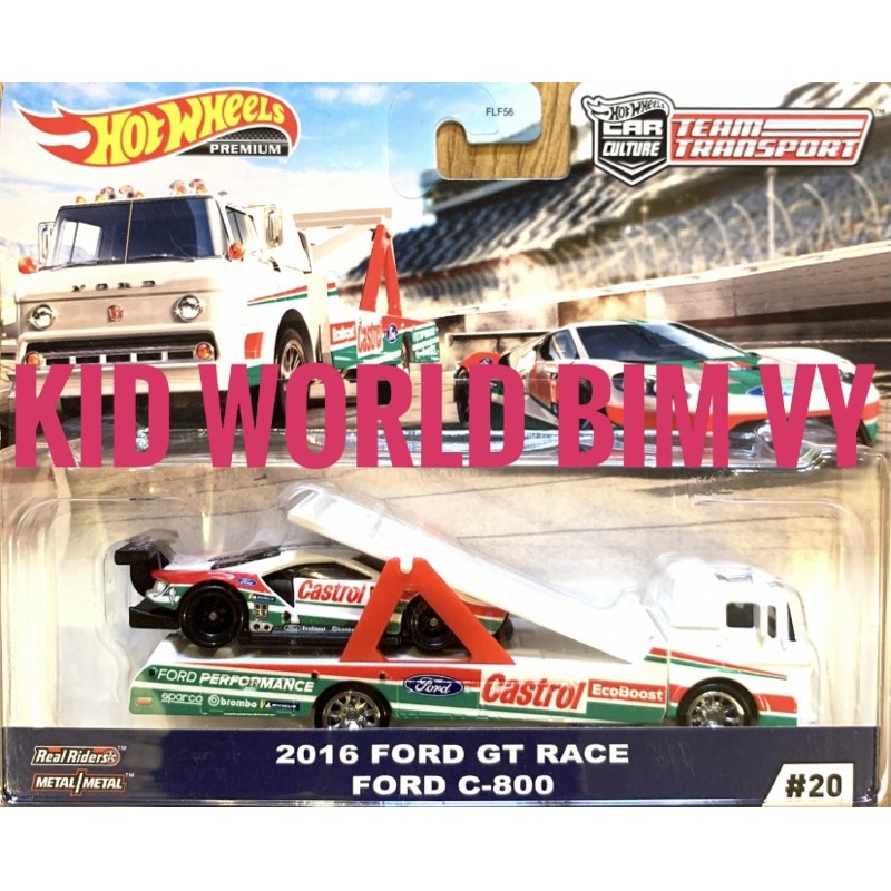 Xe mô hình Hot Wheels Car Culture Team Transport Pack Ford GT Race Ford C-800 GJT40, bánh cao su.