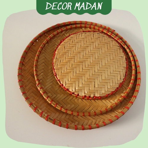 Mẹt tre tròn đan viền đỏ đủ Size 20cm-60cm, phục vụ nhà hàng, trang trí  - MADAN