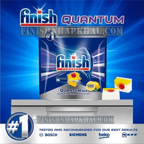 TÚI 36 VIÊN RỬA FINISH QUANTUM MAX (HƯƠNG CHANH) – (HÀNG MỚI VỀ) - (DÀNH CHO MÁY RỬA CHÉN 10-12-13 BỘ).