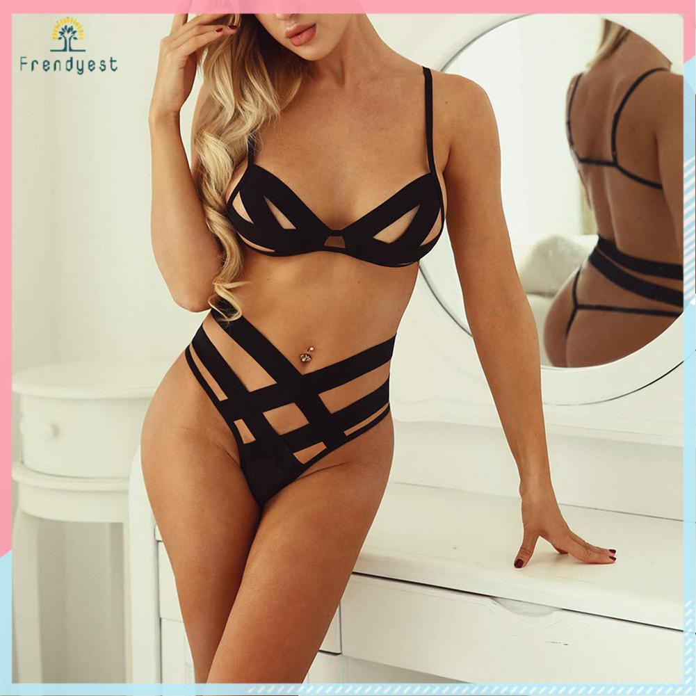 Set Áo Ngực & Quần Lót Nữ G-String Màu Trơn Gợi Cảm