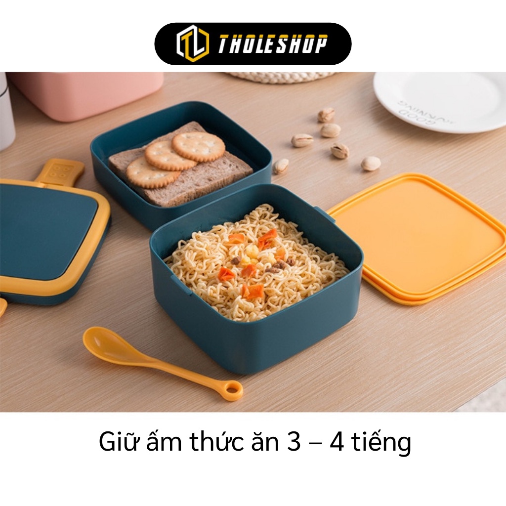 Hộp Cơm - Hộp Đựng Cơm, Thức Ăn Giữ Nhiệt 2 Tầng 1000ml Tặng Kèm Thìa Có Quai Xách 10047