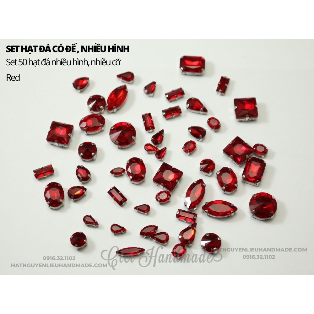 Set 50 hạt đá đế lỗ khâu, nhiều hình, nhiều cỡ ngẫu nhiên Cici Handmade chuyên hạt đá hạt pha lê hạt cườm hạt trang sức