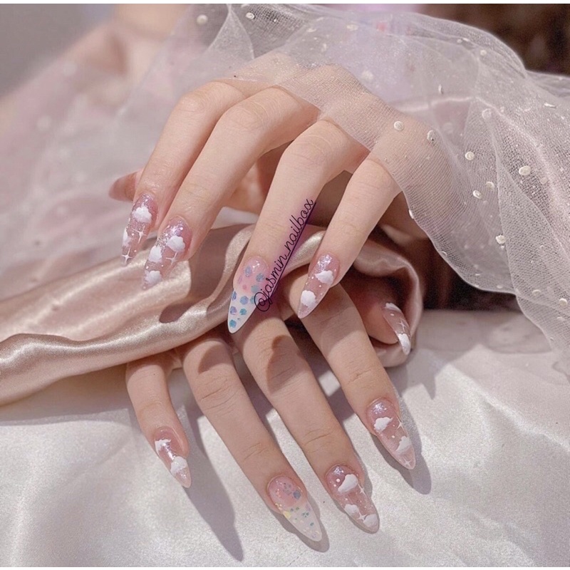 NAIL BOX móng úp thiết kế sẵn nailbox mẫu mây trắng ẩn nhũ