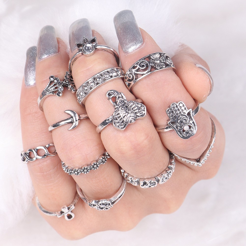 Bộ 13 Nhẫn Đeo Đốt Ngón Tay Nhiều Kiểu Họa Tiết Phong Cách Boho Thời Trang Cho Nữ