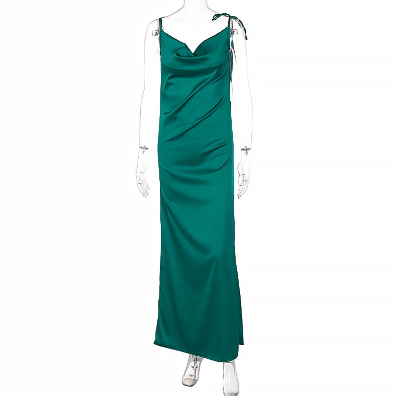 DUNEA Đầm Dự Tiệc Hai Dây Hở Lưng Phối Dây Xích Kim Loại Thiết Kế Quyến Rũ Cho Nữ