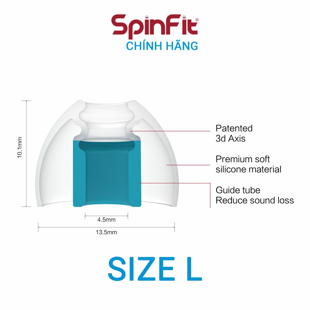 Nút tai nghe cao cấp Spinfit CP145 - Hàng chính hãng | Silicon siêu mềm, xoay 360 độ, đường kính ống 4.5mm