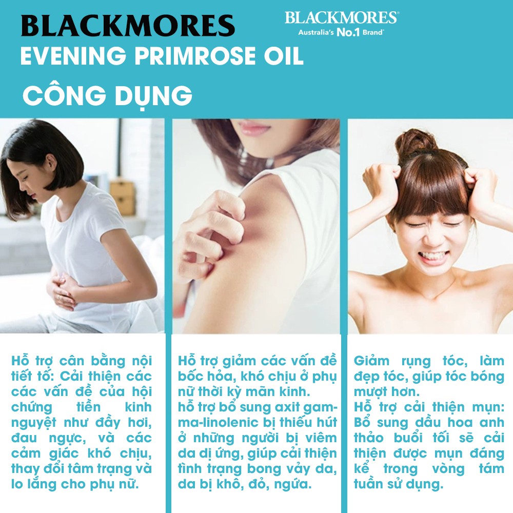 Tinh dầu hoa anh thảo Evening Primrose Oil Blackmores Úc 190 viên, hỗ trợ cân bằng nội tiết tố, làm đẹp da, tóc, móng