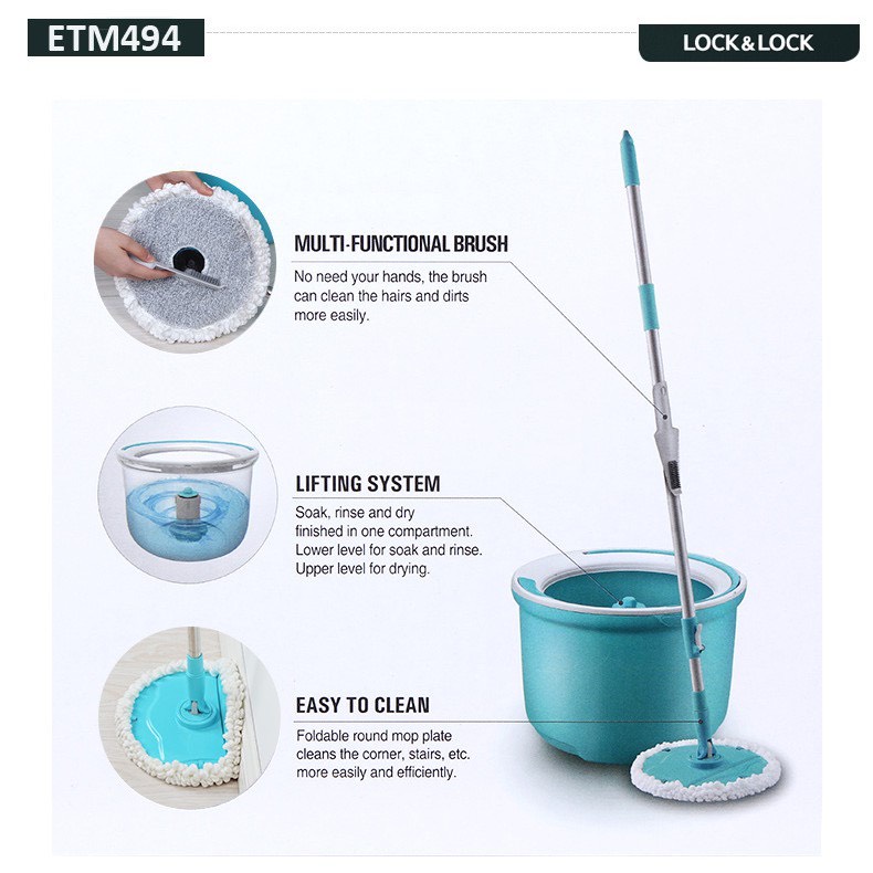 Bộ Cây Lau Nhà Mini Lock&amp;Lock Conner Spin Mop ETM494 chính hãng BH 12 tháng