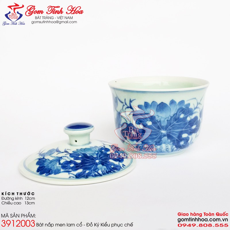 Bát sứ có nắp men lam cổ Bát tiềm canh Bát sứ chưng tổ yến