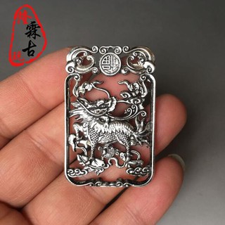 Mặt dây chuyền hình kỳ lân bằng đồng trắng bạc kiểu cổ xưa