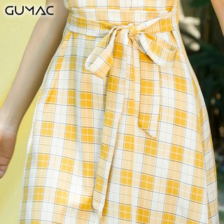 Đầm caro buộc eo GUMAC DA350_VANG