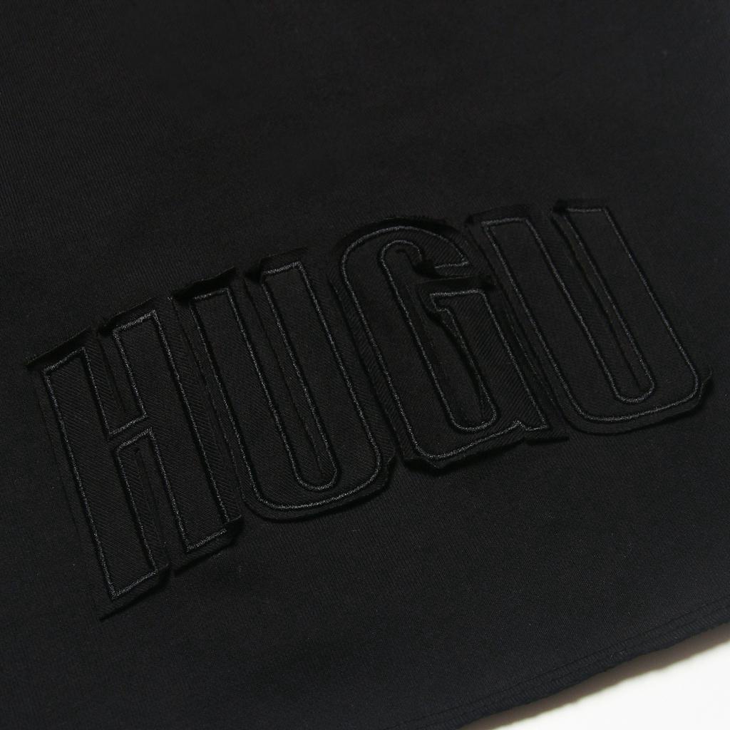 Quần thun ngắn màu đen unisex HUGU - HUGU ON ME SHORT - 100% cotton, logo thêu nổi