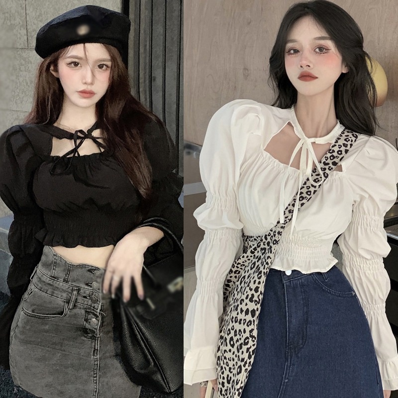 Áo Kiểu Dài Tay Ống Loe Thắt Nơ Thời Trang Nữ Tính