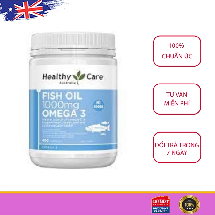 Viên uống bổ sung dầu cá Úc Healthy Care Fish Oil 1000mg Omega 3 400 viên