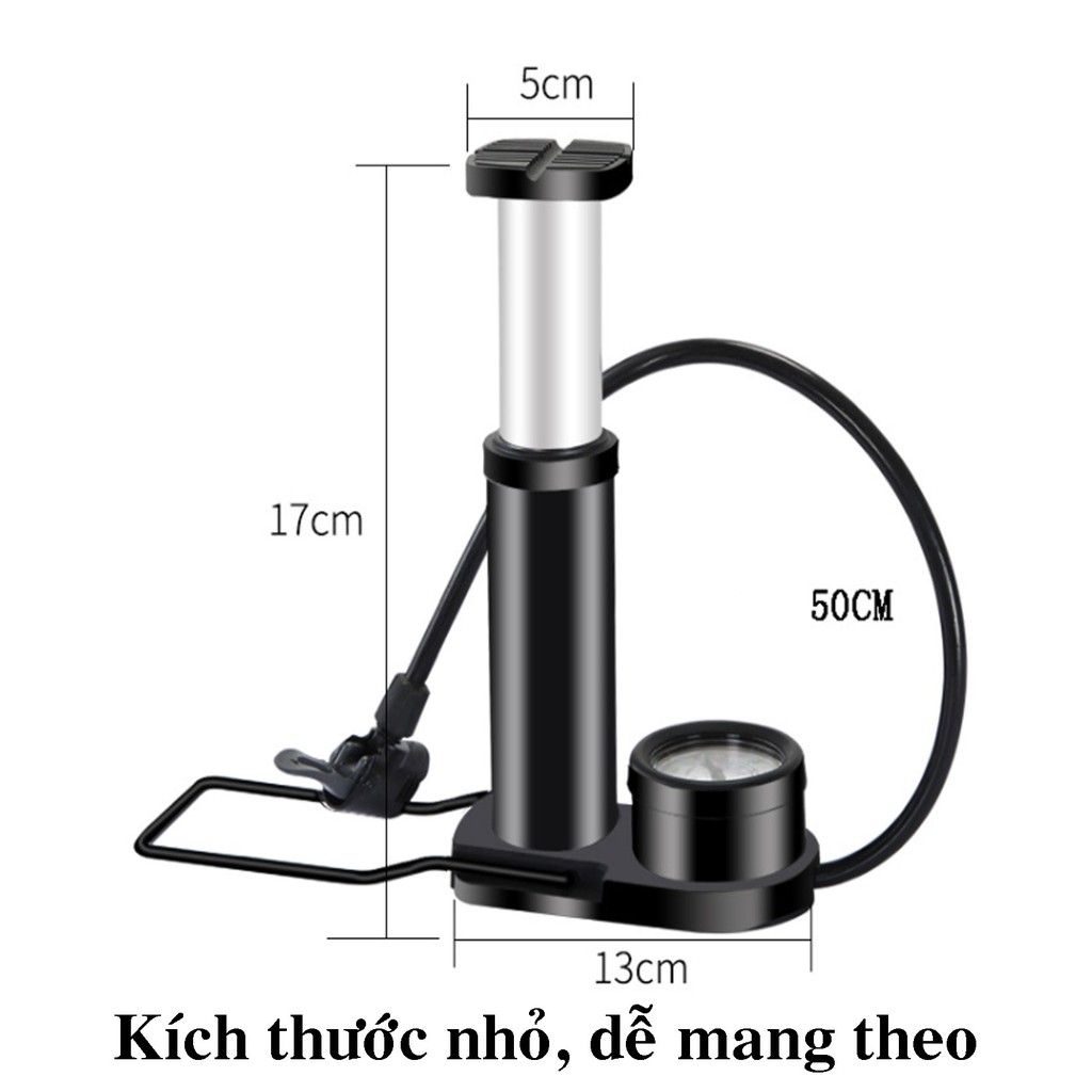 Bơm Xe Đạp Có Đồng Hồ Đo Áp Suất Hợp Kim Nhôm Loại Đạp Chân Cao Cấp - Dùng Cho Xe Đạp Xe Máy Ô Tô Trái Banh