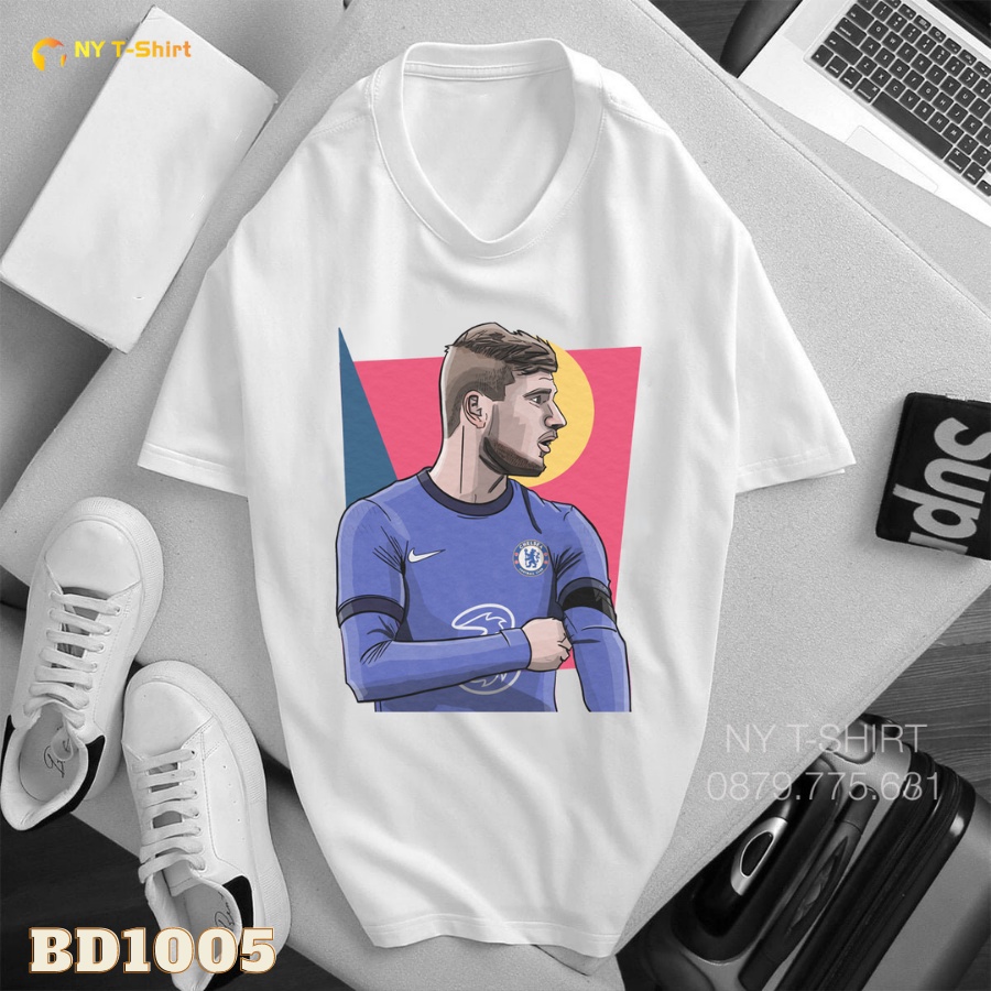 Áo Thun Timo Werner Chelsea Mã BD1000 - 1006 - Áo Màu Trắng Tay Ngắn,In Hình Cầu Thủ Bóng Đá Đức