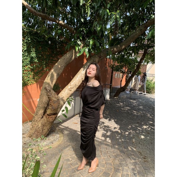 Đầm Body trễ vai tay cánh dơi phần thân nhúng Cao Cấp