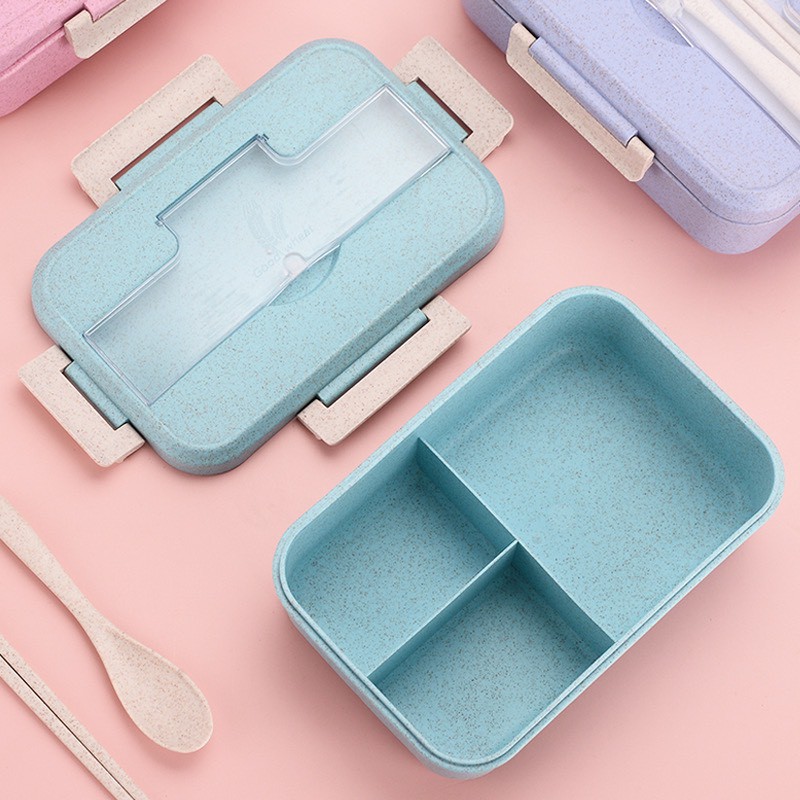 Hộp Đựng Cơm lúa mạch 3 ngăn giữ nhiệt kèm muỗng đũa văn phòng cao cấp ChiChi HC01