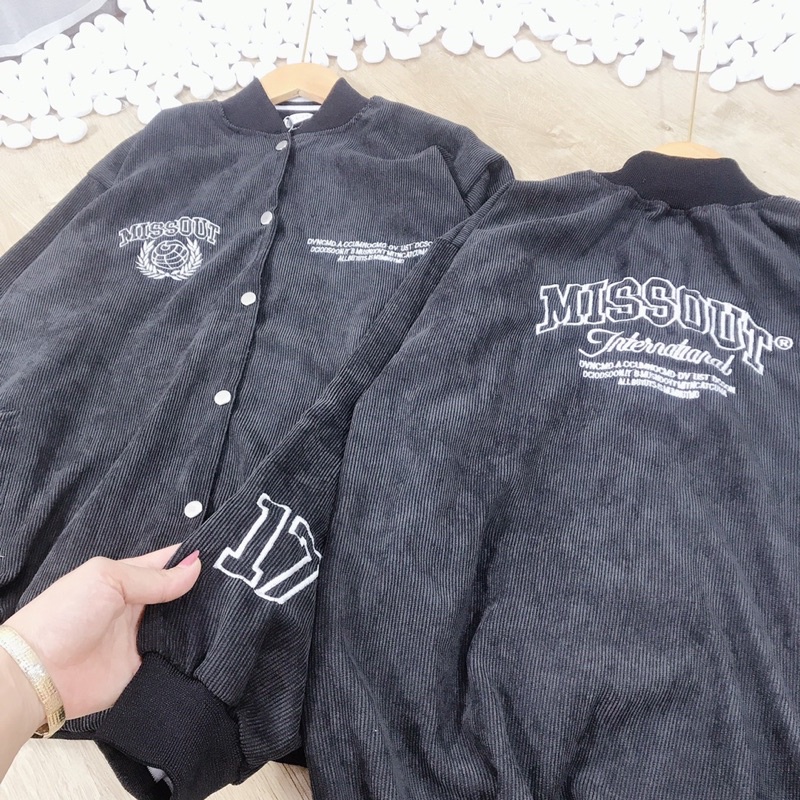 Áo khoác bomber nhung tăm unisex Homies thêu chữ MISS INTER