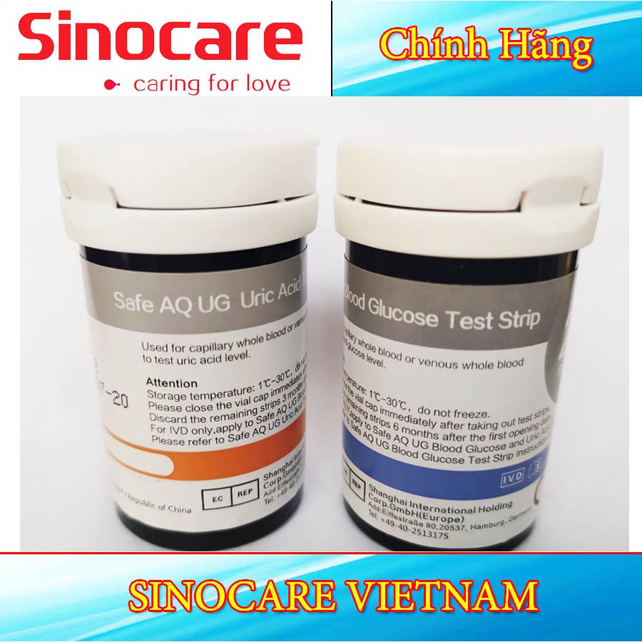 Combo 50 Que Thử Đường Huyết + 50 Axit Uric ( Gút) Dùng Cho Máy Safe AQ UG Chính Hãng Sinocare