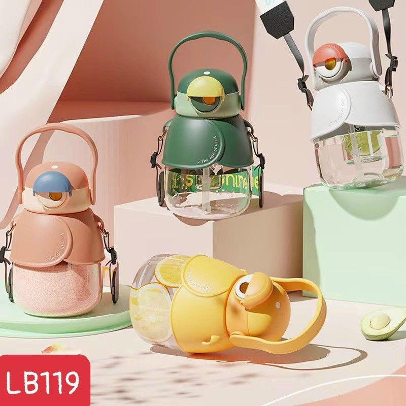 Bình Nước Mùa Hè Đáng Yêu 1000ml Có Lọc Trà Kèm Dây Đeo