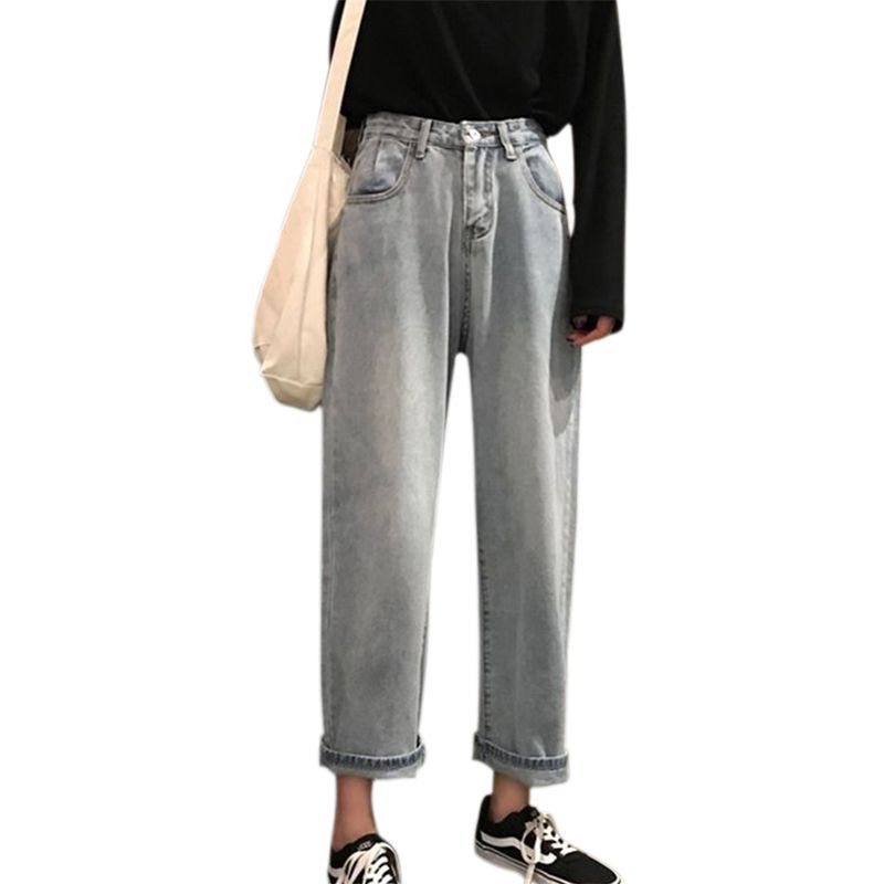 [Baywellfashion]Women Autumn Solid Color Loose Denim Wide Leg Loose Elastic High Waist Straight Casual Pants | BigBuy360 - bigbuy360.vn