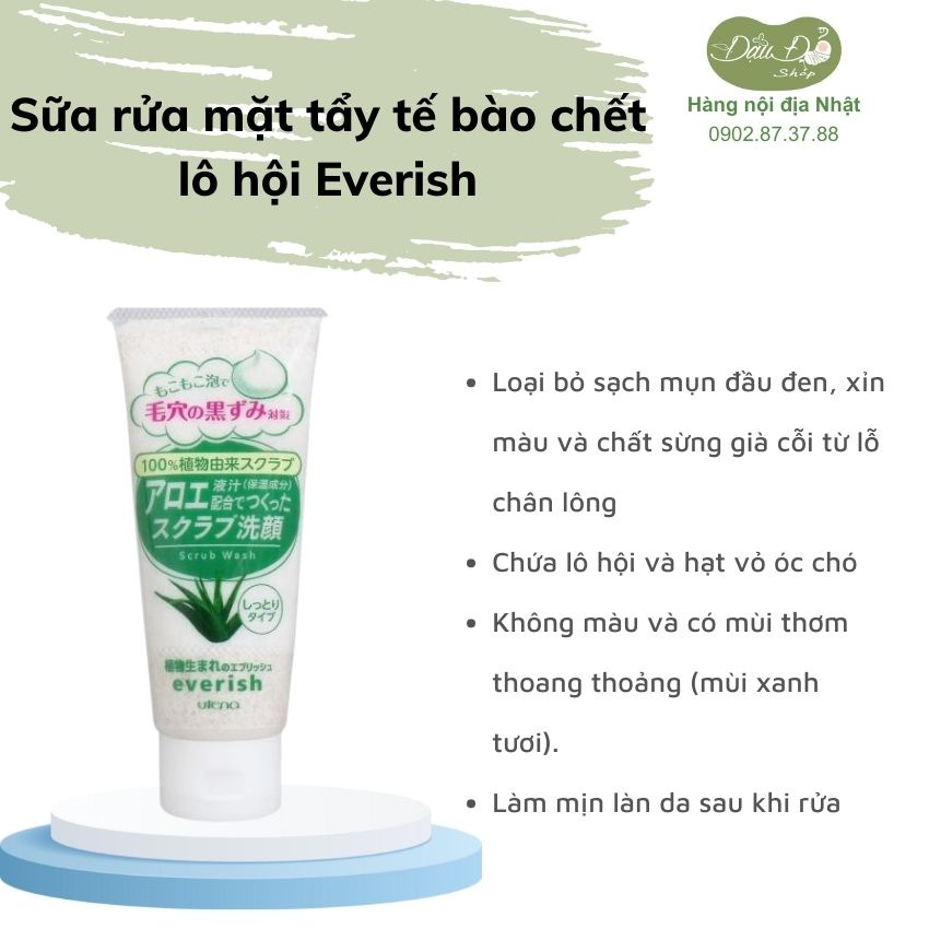 Sữa rửa mặt tẩy tế bào chết Nhật Bản hiệu Everish 135g