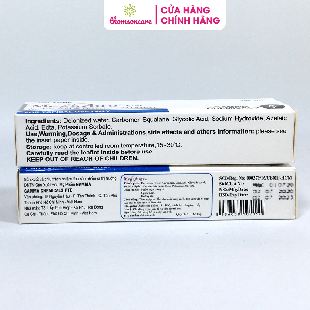 Gel ngừa mụn Megaduo - Tuýp 15g - Giảm thâm mụn, ngăn ngừa mụn trứng cá, mụn đầu đen