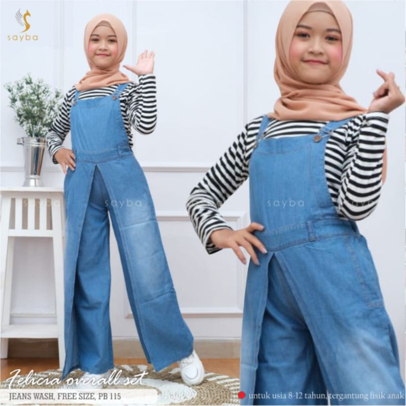 Quần Yếm Jean + Áo Sơ Mi Trong / Size Pj 115 Có Thể Điều Chỉnh Kích Thước Cho Bé 8-12 Yrs